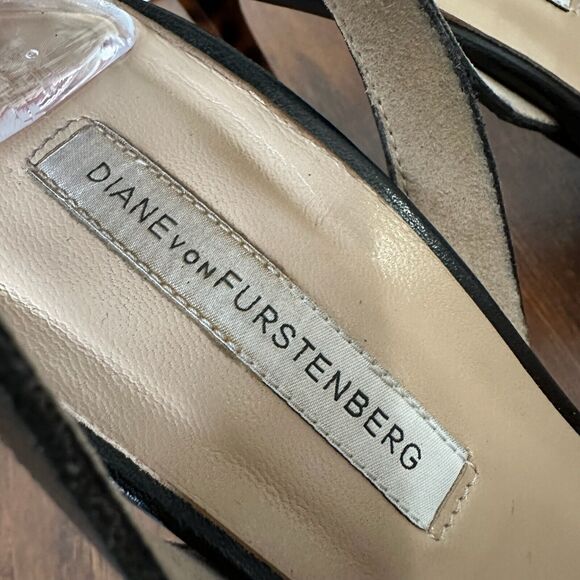 DIANE VON FURSTENBERG Vera Simple Strap Leather Heels Black Calf Leather - Picture 7 of 11